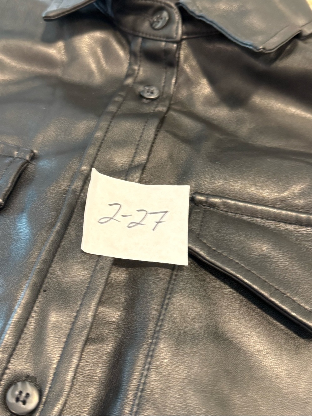 Black faux leather shacket fleece lining quiet luxury biker goth grunge XS - Picture 11 of 12
